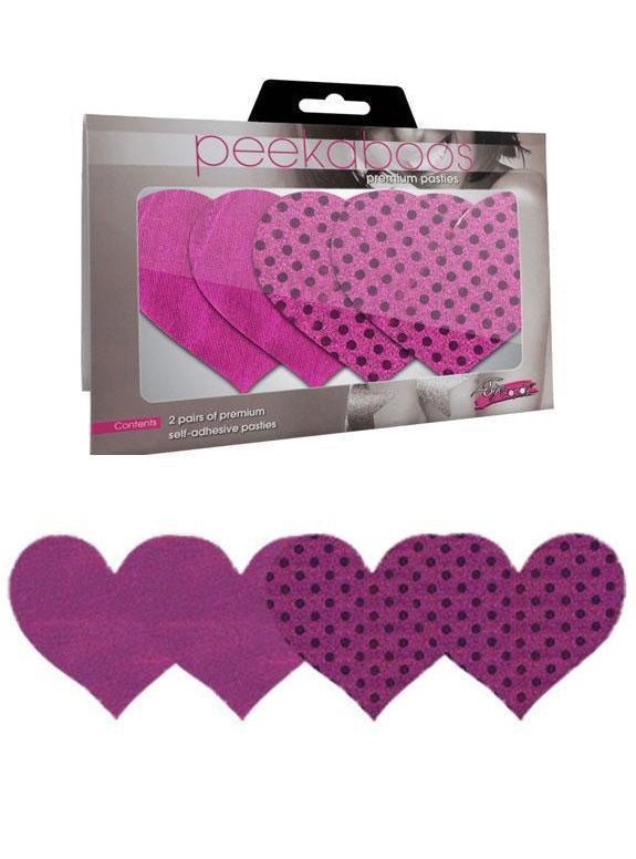 2 Pack Pasties for Women with Hot Pink Plain and Hot Pink Sequin Dot Heart Shape