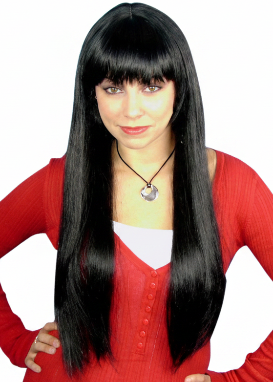 Womens Long Black Paris Costume Wig With Fringe - main image