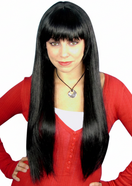 Womens Long Black Paris Costume Wig With Fringe - main image