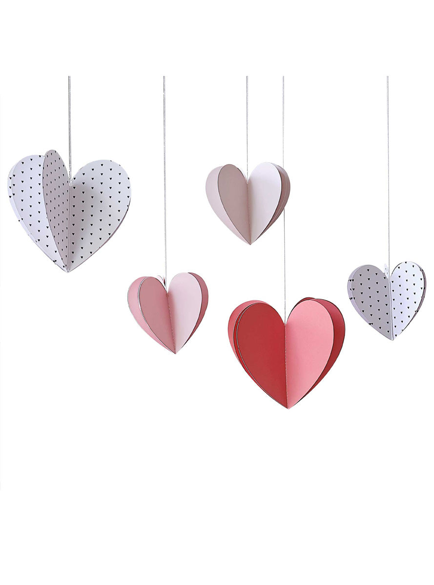 Parisian Love 5 Pack Hanging Heart Decorations - Main Image