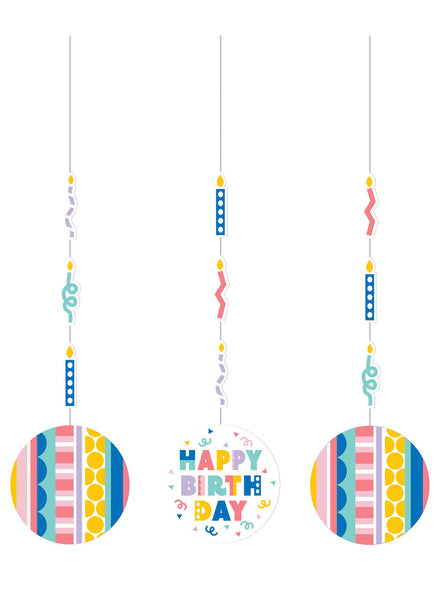 Party Patterns 3 Pack Happy Birthday 81cm Hanging Decorations – Main Image