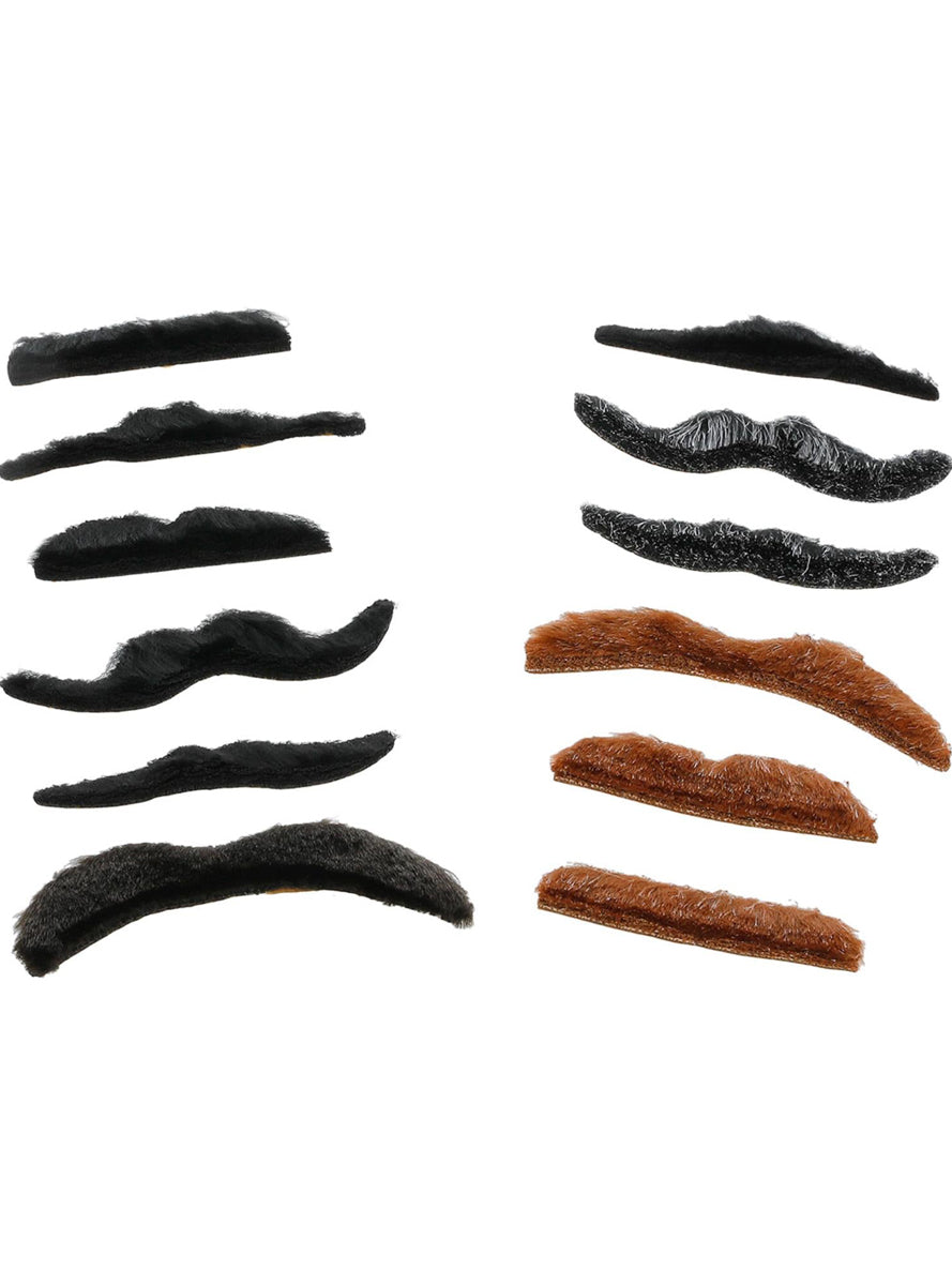 12 Pack Novelty Stick On Costume Moustaches - alternative image