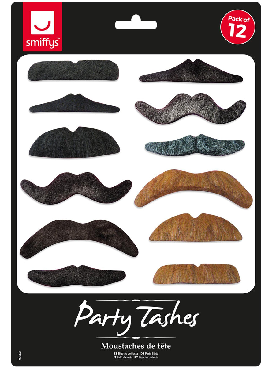 12 Pack Novelty Stick On Costume Moustaches - Main Image