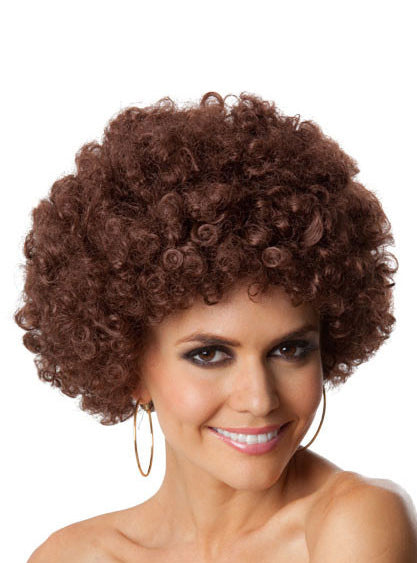 Party Afro Adults Brown Costume Wig - Main Image