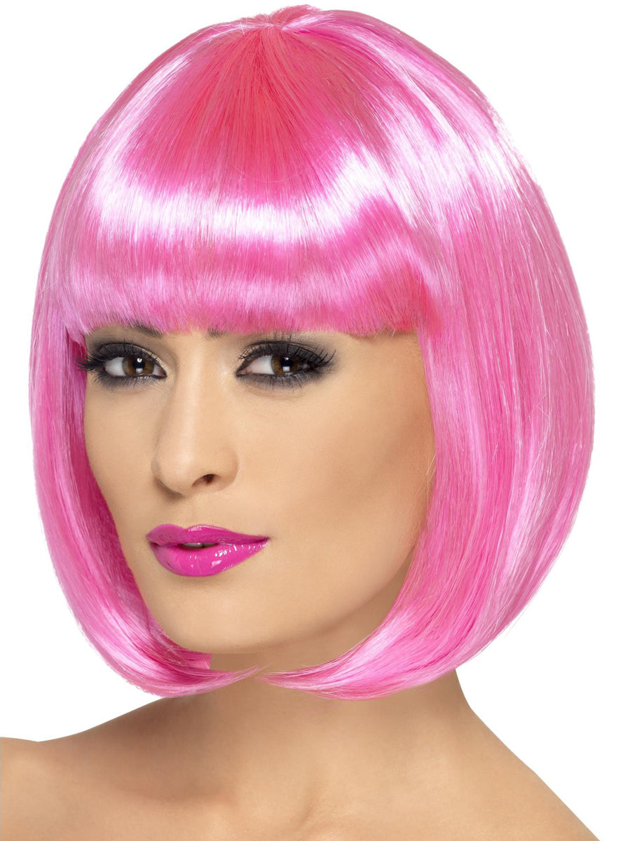 Womens Short Pink Bob Wig With Fringe - Main Image