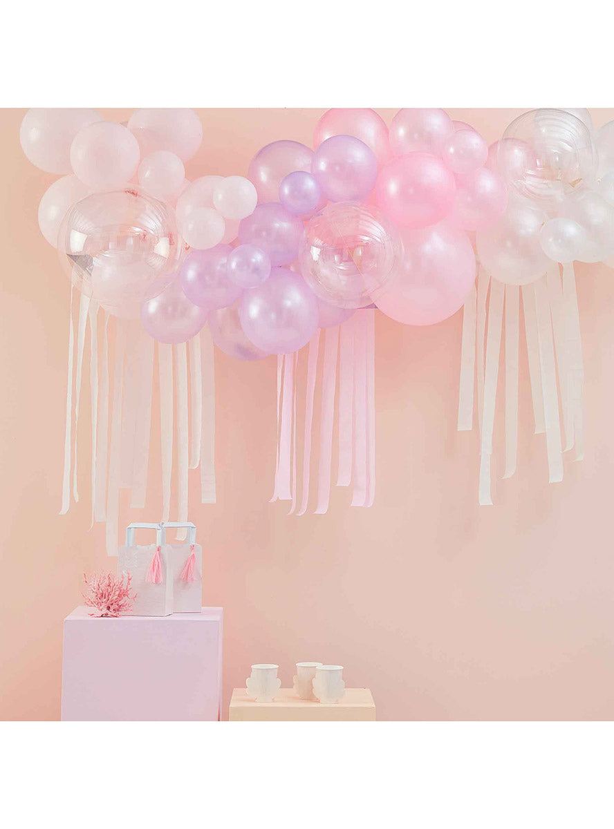 Balloon Arch Kit in Pastel Pink Colours with Streamers - Lifestyle Image