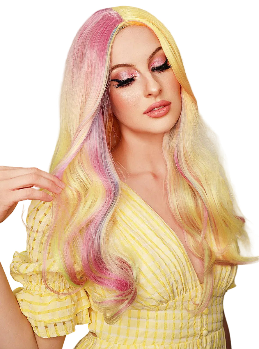 Pastel Rainbow Womens Deluxe Long Wavy Fashion Wig - Main Image