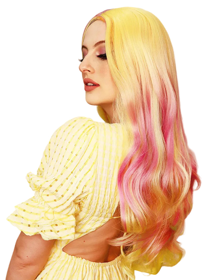 Pastel Rainbow Womens Deluxe Long Wavy Fashion Wig - Side Image