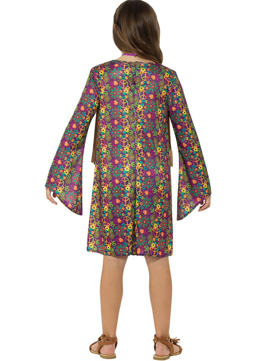 Girls 70s Peace Hippie Costume - Back View