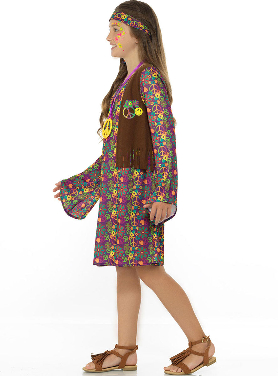 Girls 70s Peace Hippie Costume - Side View