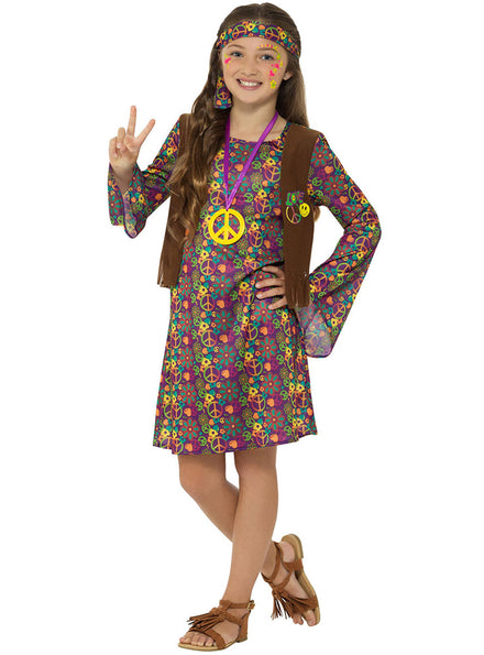 Girls 70s Peace Hippie Costume - Main Image 