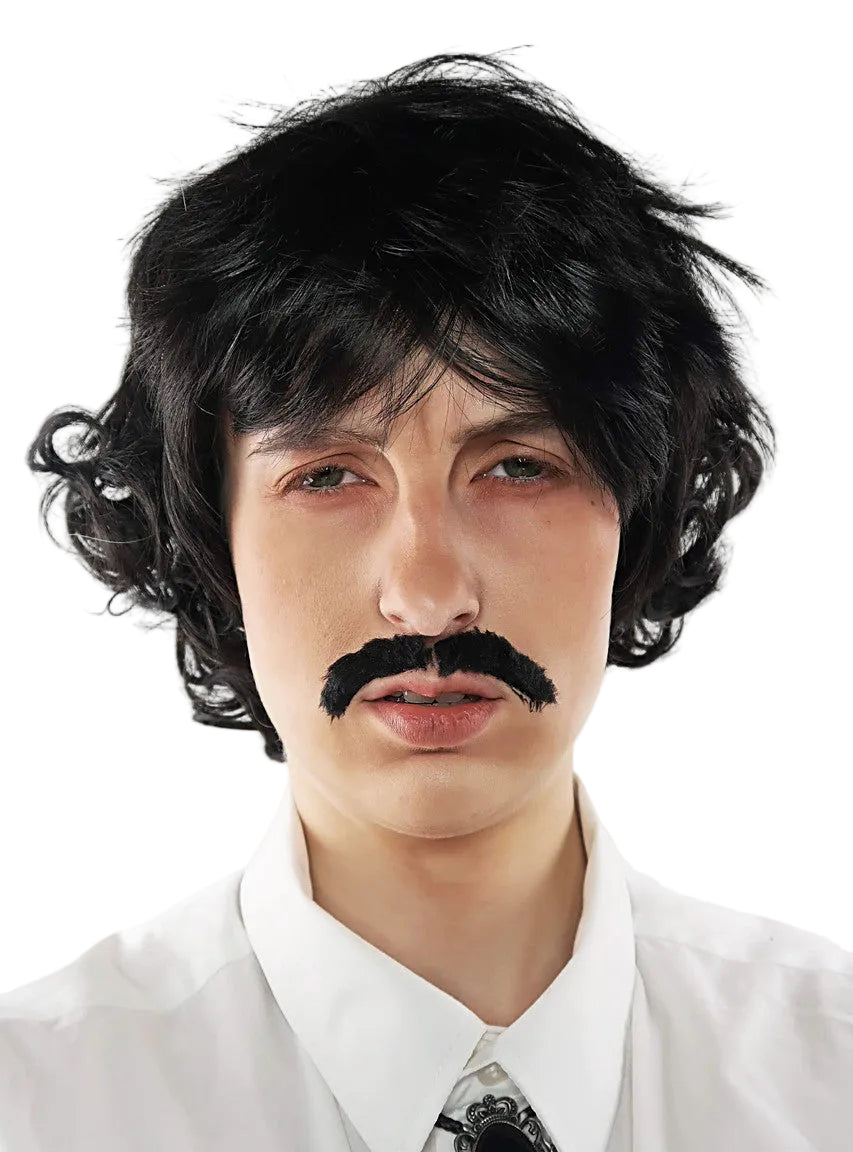 Pedro Mens Short Black Costume Wig And Moustache Set - Alternative Image 1