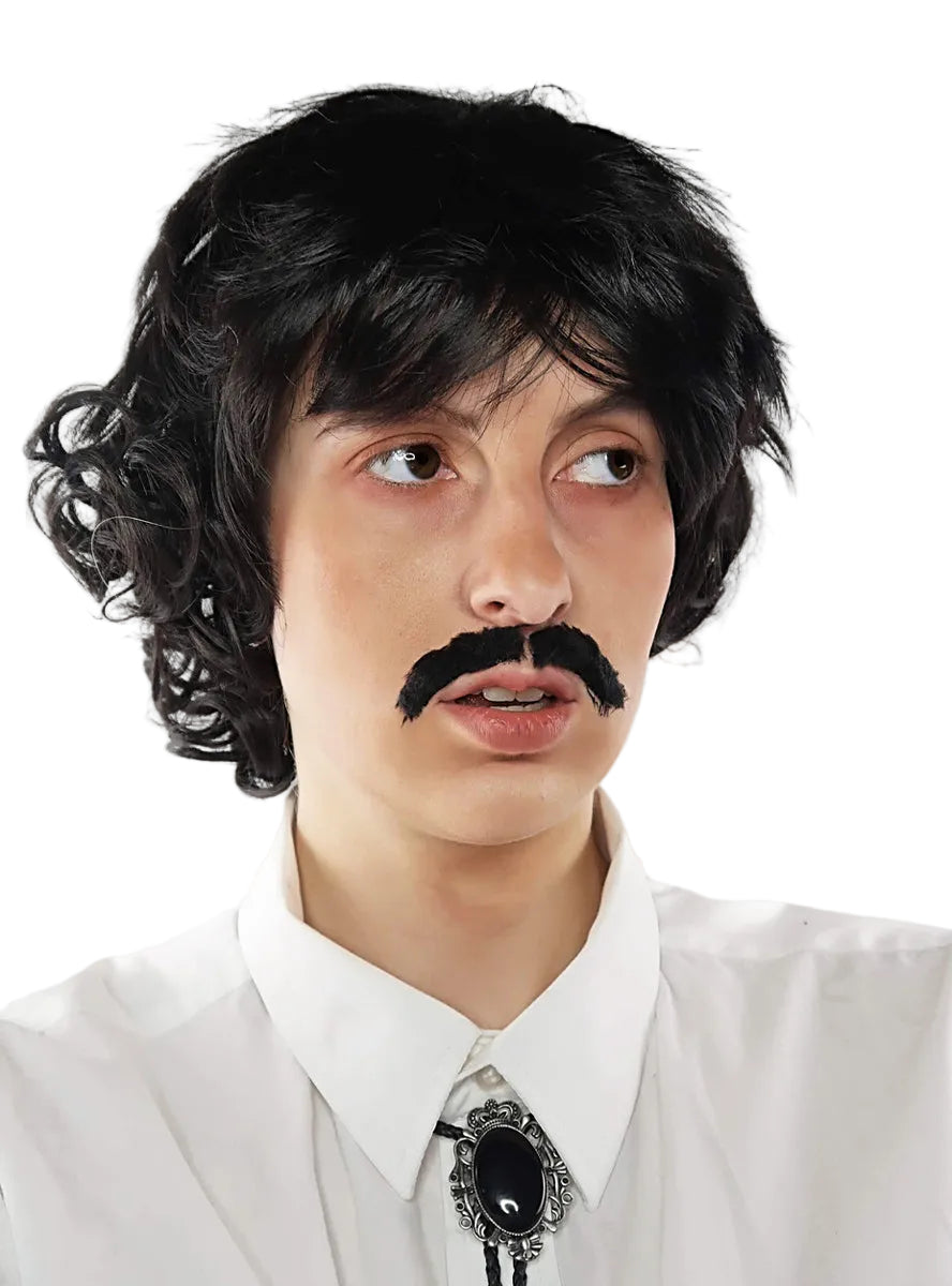 Pedro Mens Short Black Costume Wig And Moustache Set - Alternative Image 2