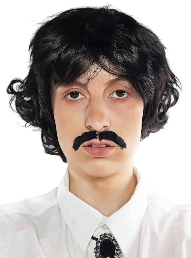 Pedro Mens Short Black Costume Wig And Moustache Set - Main Image