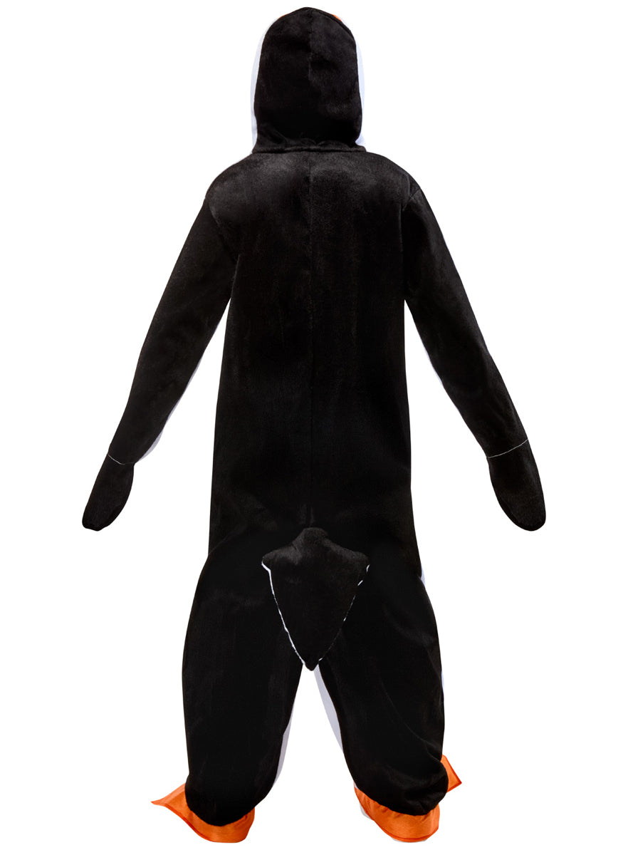 Black And White Penguin Kids Plush Animal Costume Onesie - Back Image