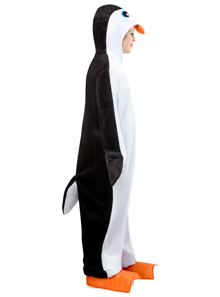 Black And White Penguin Kids Plush Animal Costume Onesie - Side Image
