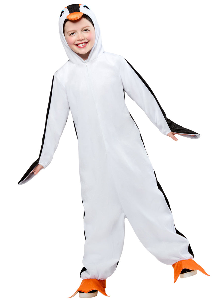 Black And White Penguin Kids Plush Animal Costume Onesie - Main Image
