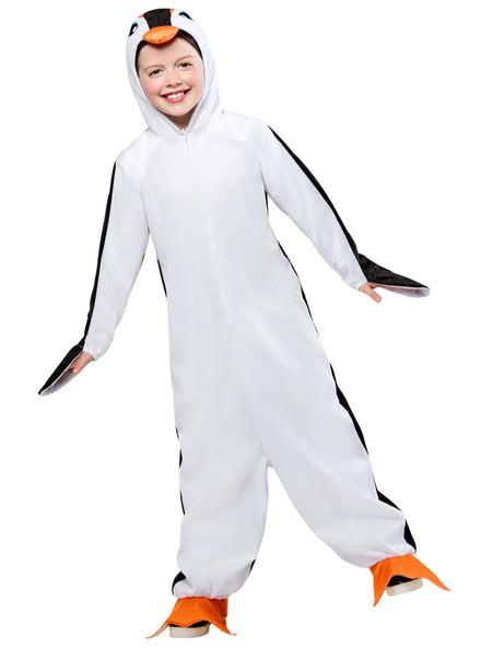 Black And White Penguin Kids Plush Animal Costume Onesie - Main Image