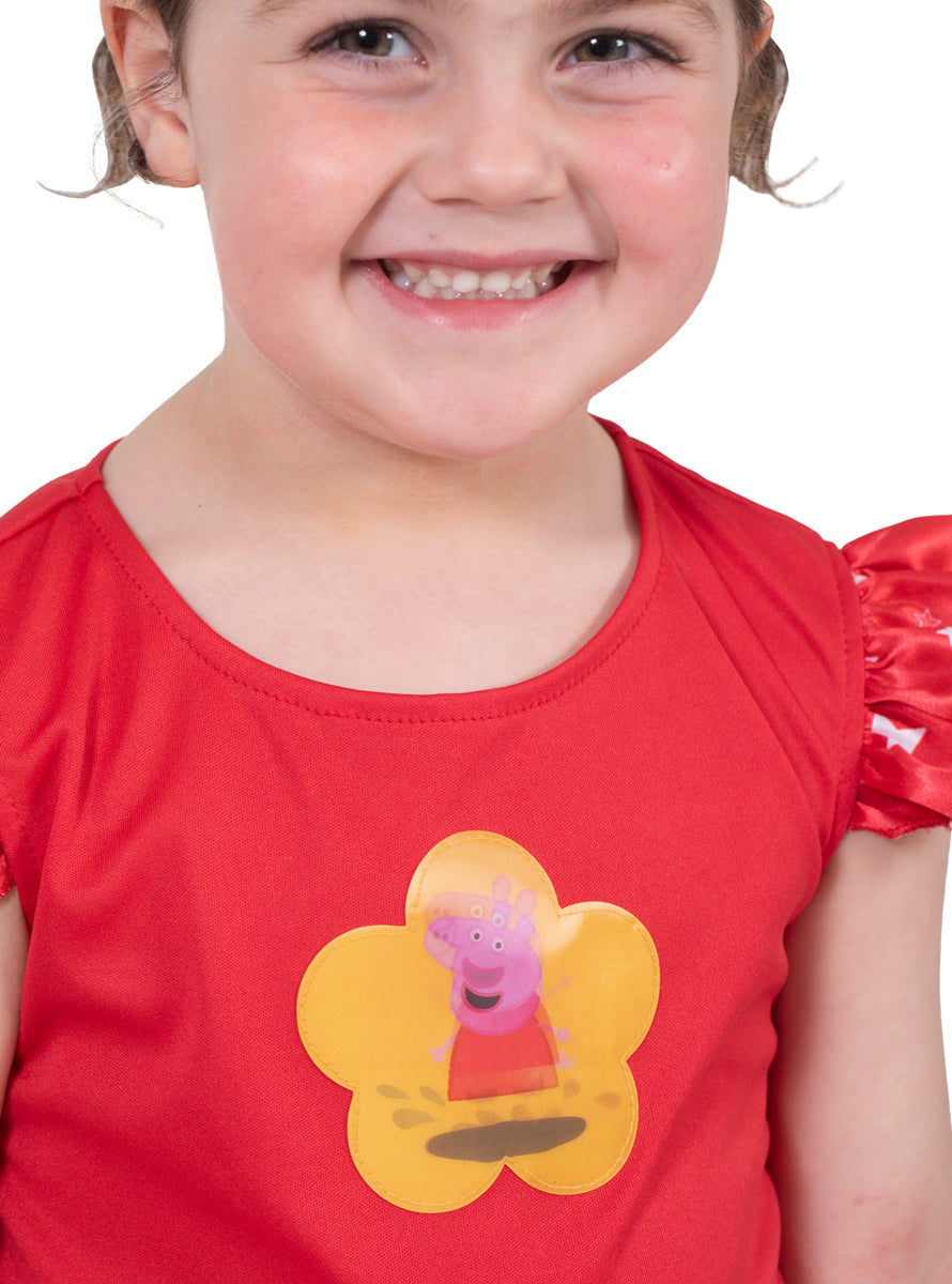 Deluxe Girls Red Peppa Pig Costume Dress - Close Image
