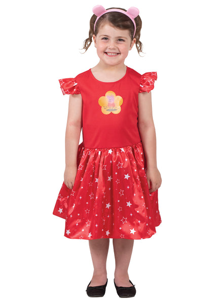 Deluxe Girls Red Peppa Pig Costume Dress - Main Image