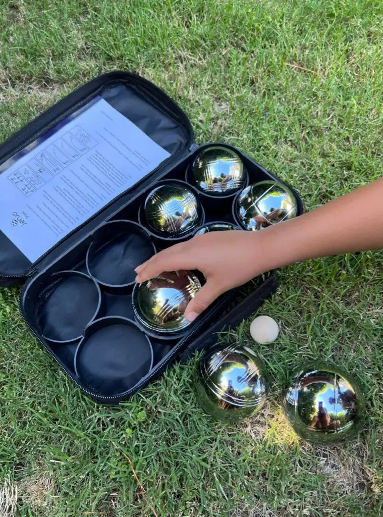 Petanque Deluxe Silver 8 Metal Balls Bocce Game - Lifestyle Image