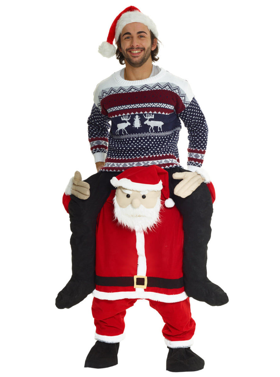 Novelty Piggy Back Santa Adults Costume - Alternate Image