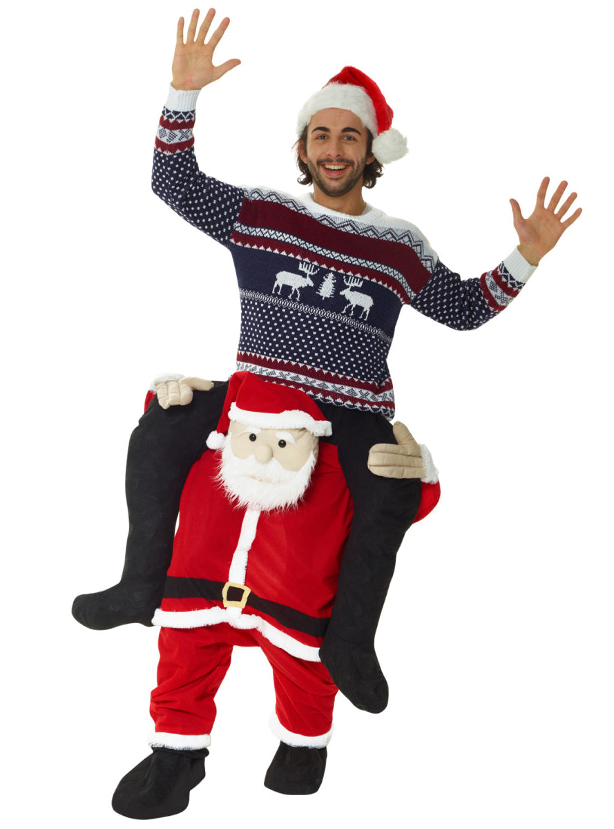 Novelty Piggy Back Santa Adults Costume - Main Image