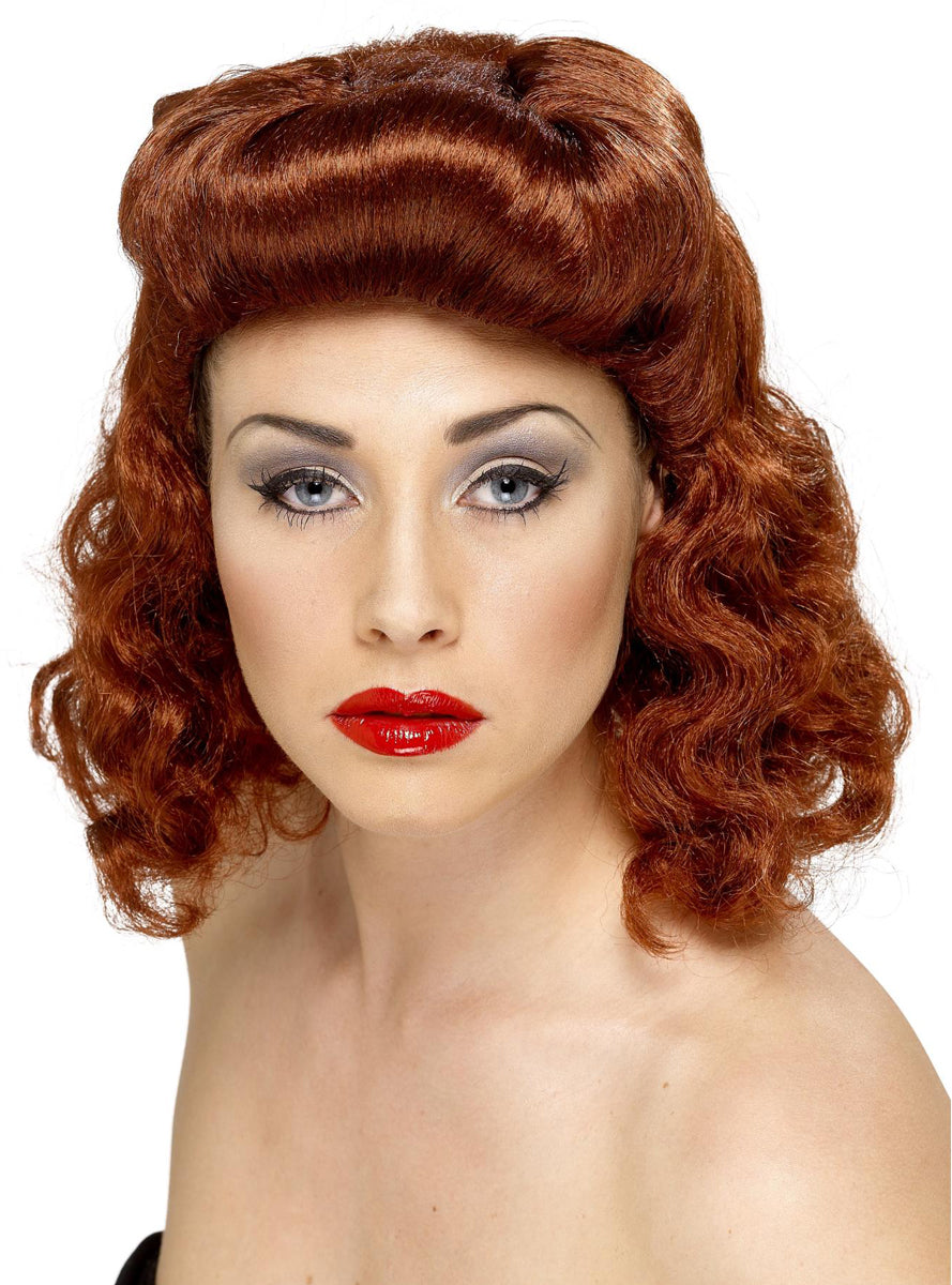 Womens Curly Auburn 40s Costume Wig - Main Image