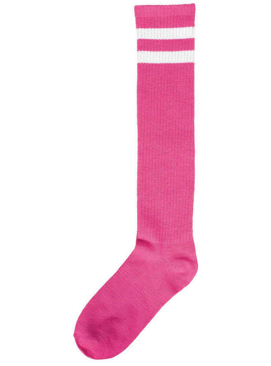 Pink Knee High Socks with White Stripes