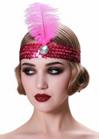 Simple 1920s Hot Pink Feather Costume Headband - main image