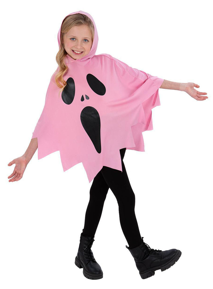 Girls pink scream ghostface costume poncho - Main image