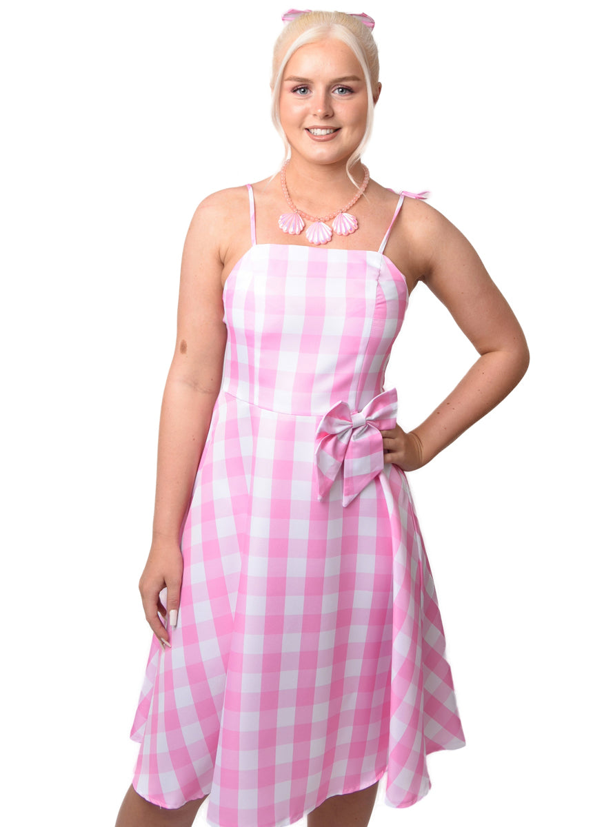 Plus Size Womens Pink Gingham Barbie Costume - Close Image