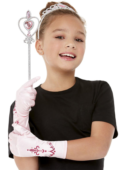 Pink Princess Girls Wand Tiara And Gloves Costume Accessory set - Main Image
