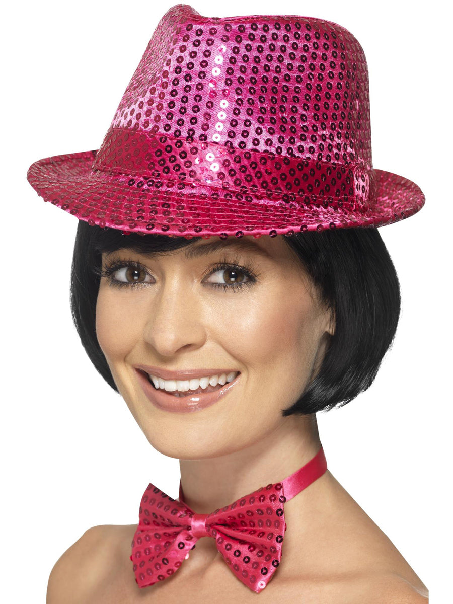 Adults Pink Sequin Trilby Costume Hat - Main Image