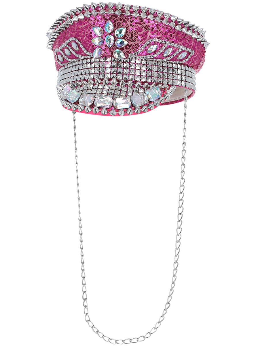 Deluxe Pink Sequin Studded Festival Hat - Main Image