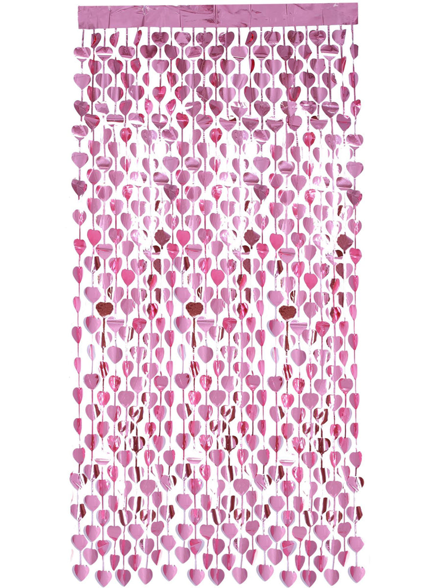 Metallic Pink Foil Hearts Party Curtain Backdrop - Main Image 