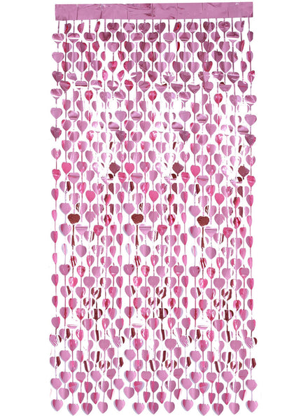 Metallic Pink Foil Hearts Party Curtain Backdrop - Main Image 