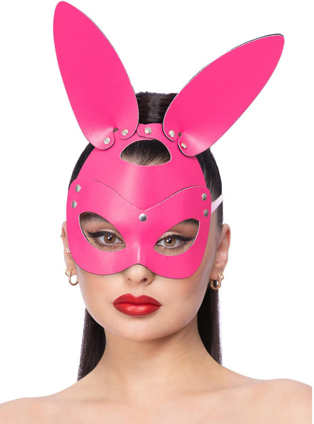 Womens Pink Studded Leather Look Bunny Mask - Main Image