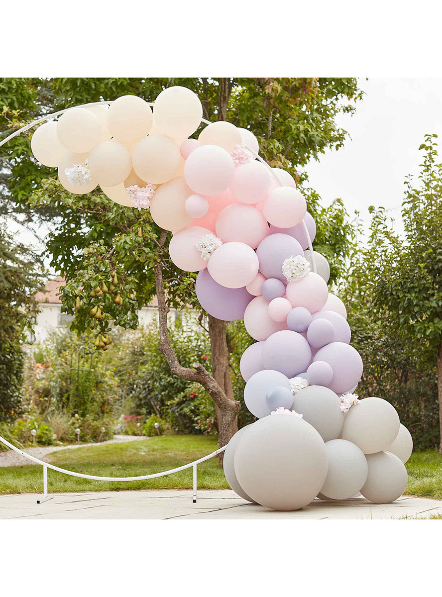 Balloon Arch Kit in Pastel Colours with Flowers - Lifestyle Image