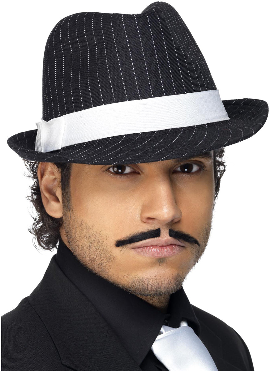 Black and White Pinstripe 1920s Gangster Fedora Costume Hat