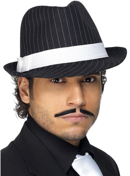 Black and White Pinstripe 1920s Gangster Fedora Costume Hat