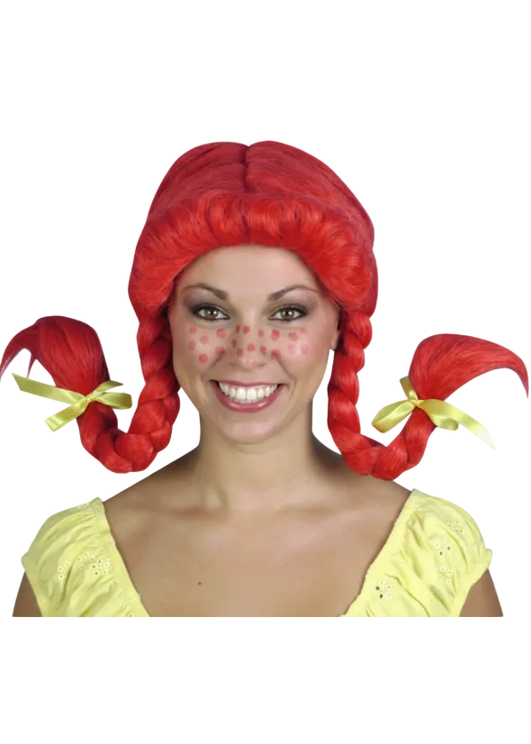 Womens Red Braided Pippi Costume Wig With Fringe  main image