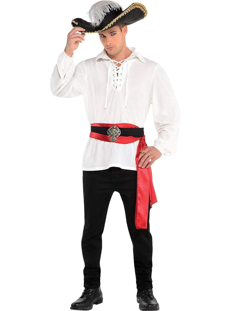 Mens White Lace Up Pirate Shirt
