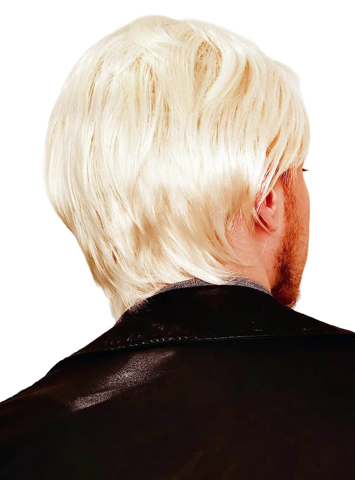 Platinum Blonde Mens Short Doll Costume Wig - Back Image