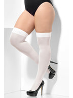 Opaque White Plus Size Womens Thigh High Stockings - Main Image