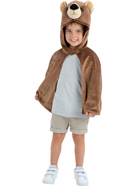 Kids Brown Bear Plush Hooded Costume Cape - Main Image