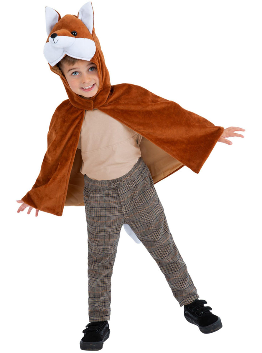 Boys Orange Fox Plush Hooded Animal Costume Cape - Main Image