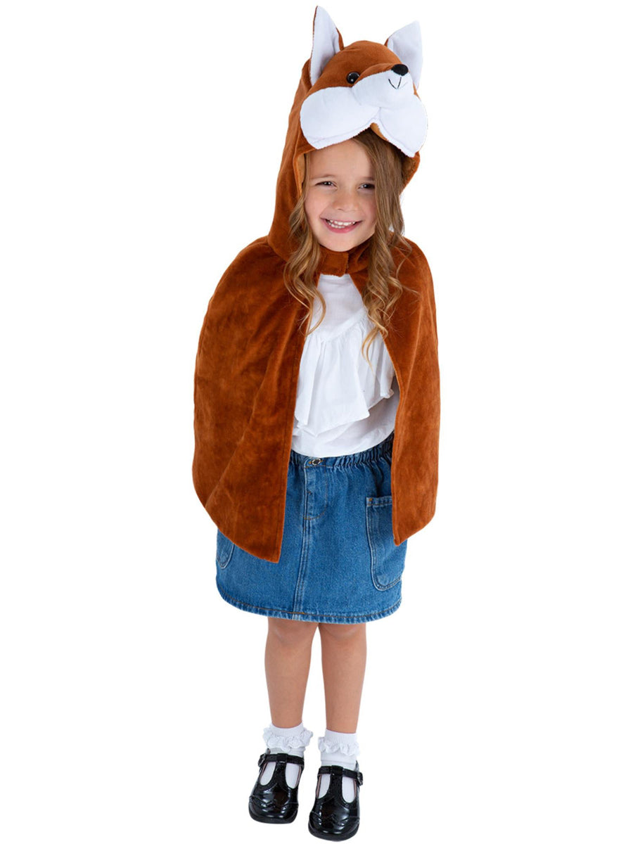 Girls Orange Fox Plush Hooded Animal Costume Cape - Main Image