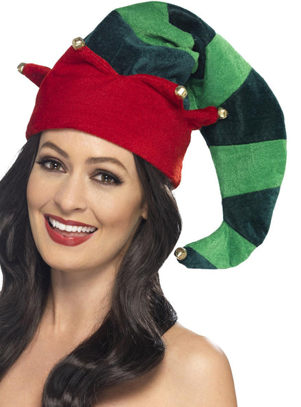 Striped Plush Green Elf Costume Hat - Main Image