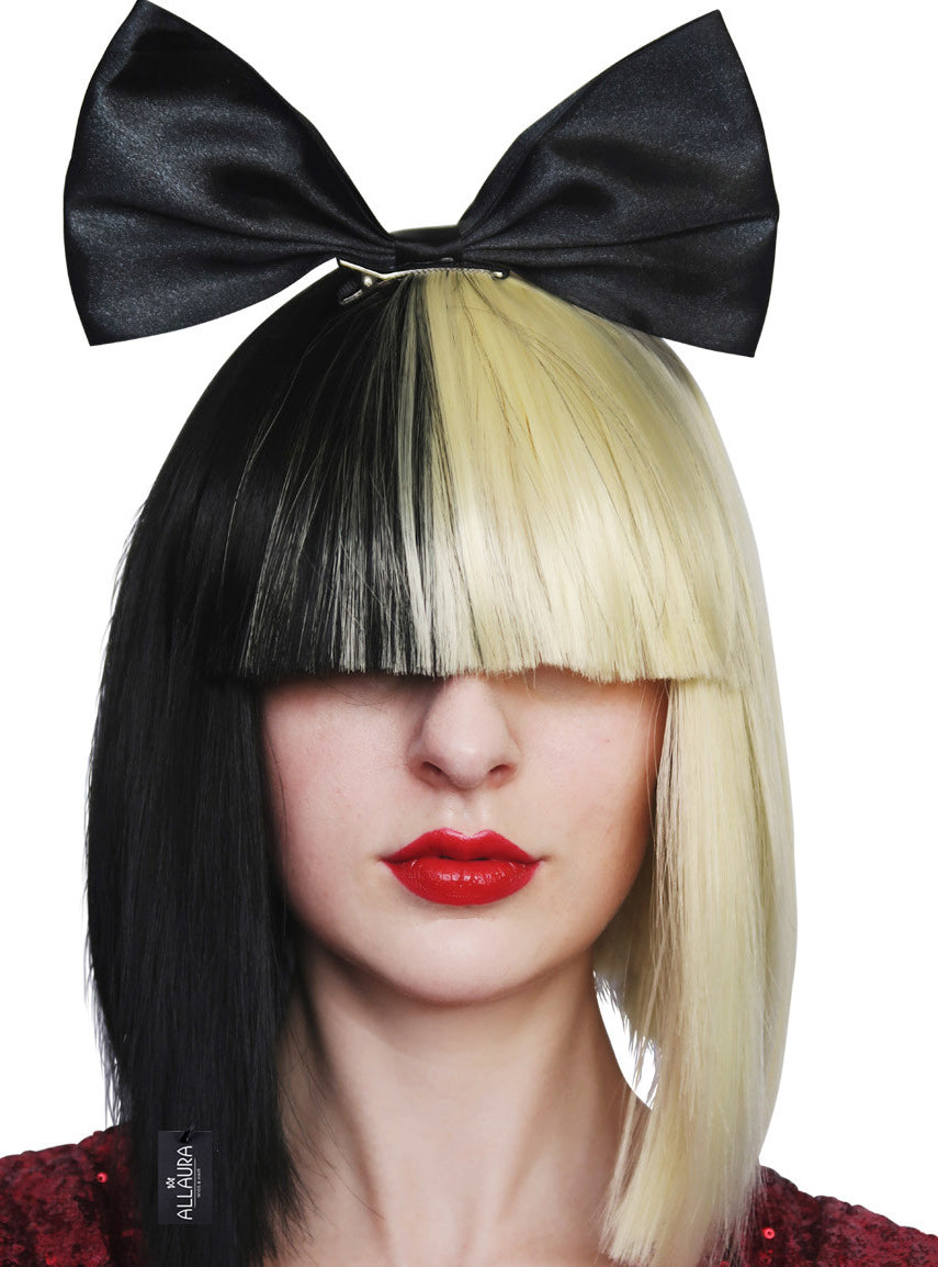 Pop Empress Womens Black And Blonde Costume Wig With Bow - Alternative Image